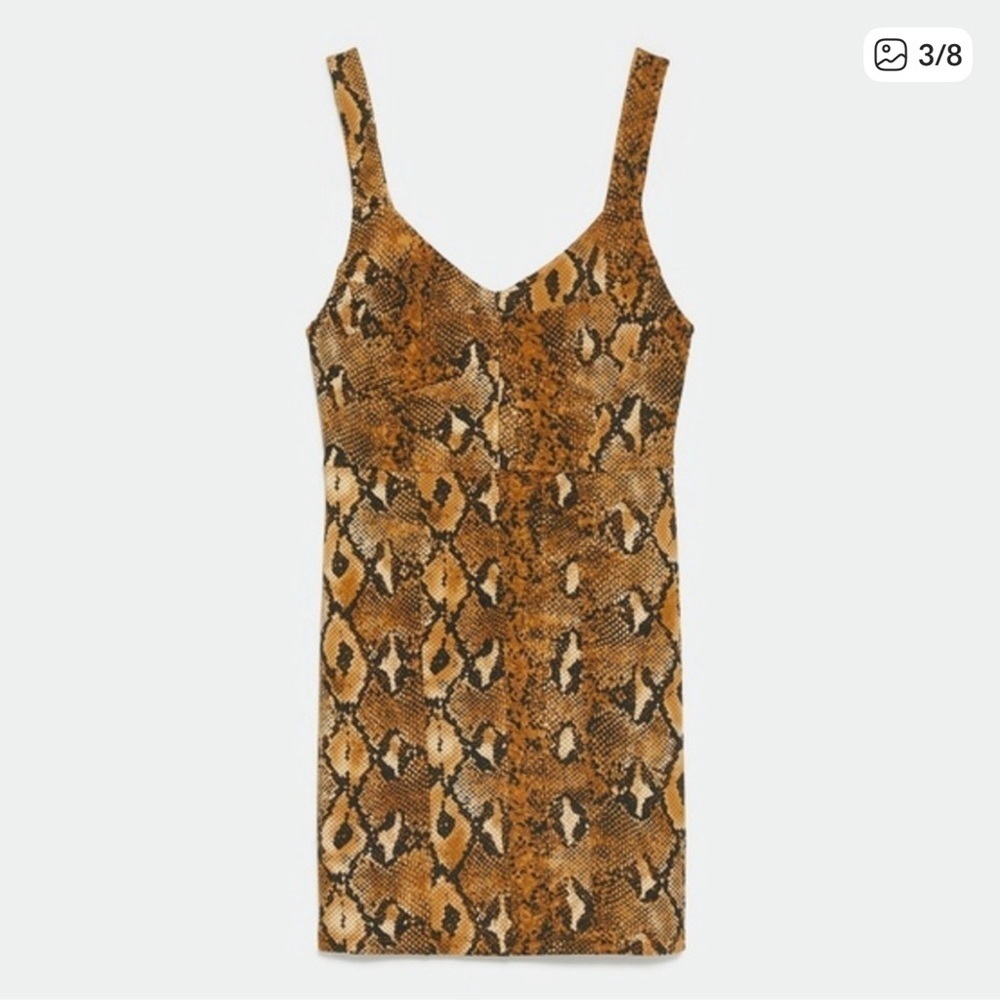 ZARA Women's Snakeskin Print Knee Length Dress Size M Multicolor Stretch V-Neck